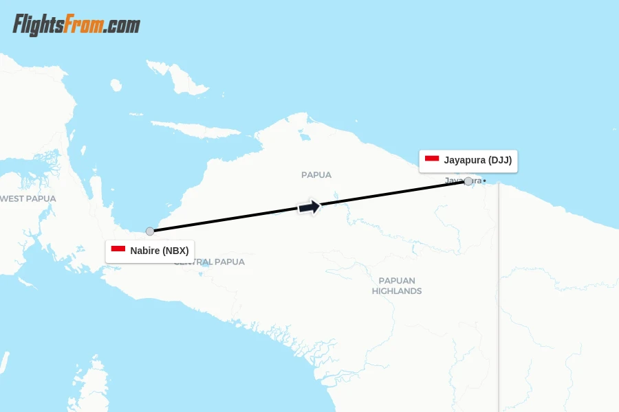 Flights from Nabire to Jayapura route map