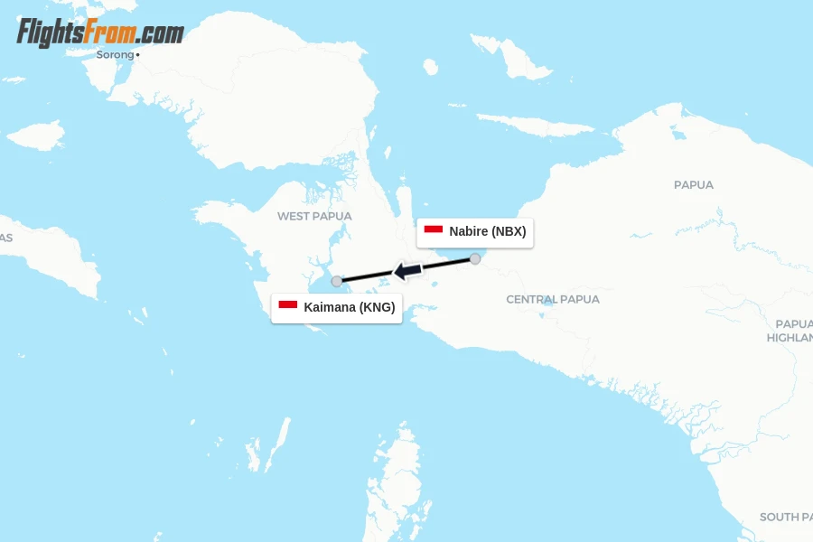 Flights from Nabire to Kaimana route map