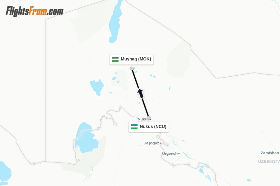 Flights from Nukus to Muynaq route map