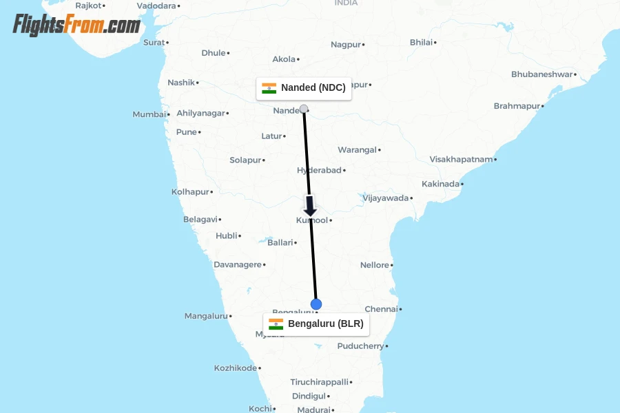 Flights from Nanded to Bengaluru route map