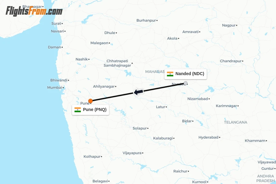 Flights from Nanded to Pune route map