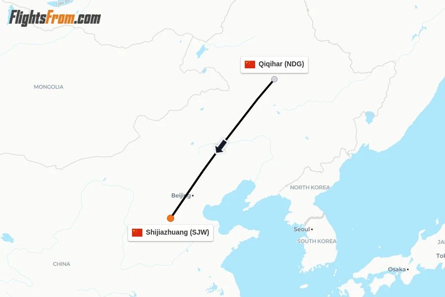 Flights from Qiqihar to Shijiazhuang route map