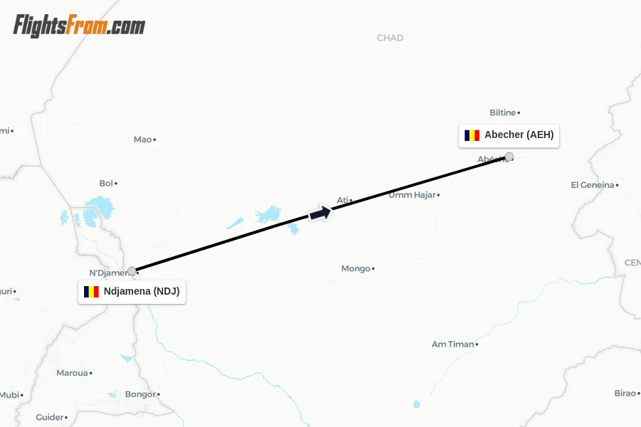 Flights from Ndjamena to Abecher route map