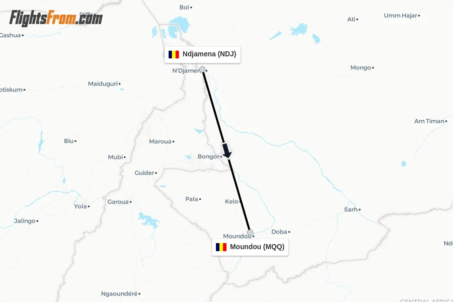 Flights from Ndjamena to Moundou route map
