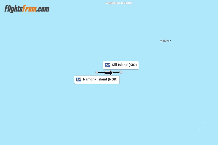 Flights from Namdrik Island to Kili Island route map