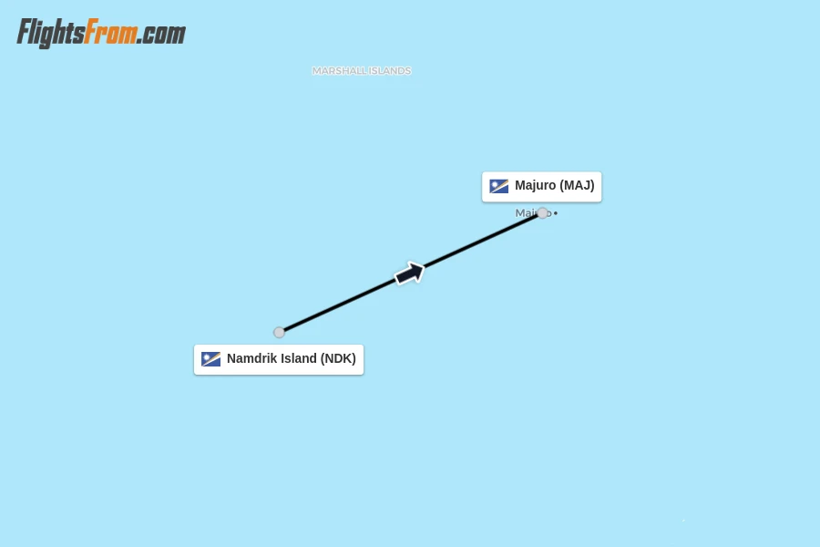 Flights from Namdrik Island to Majuro route map