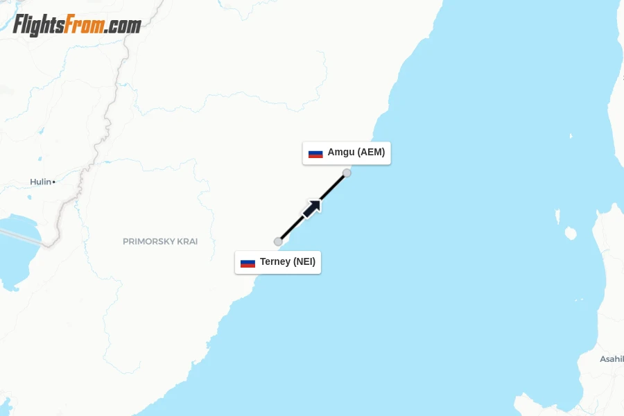 Flights from Terney to Amgu route map