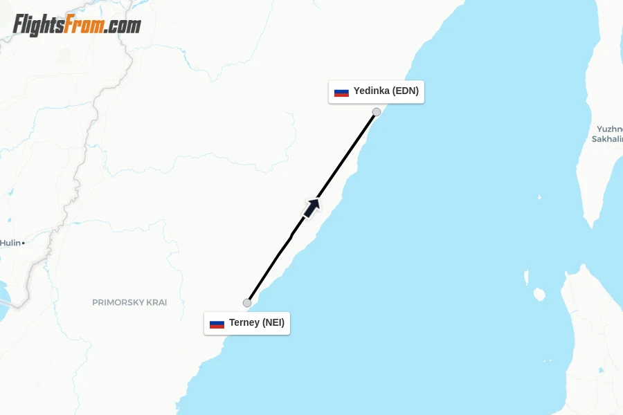 Flights from Terney to Yedinka route map