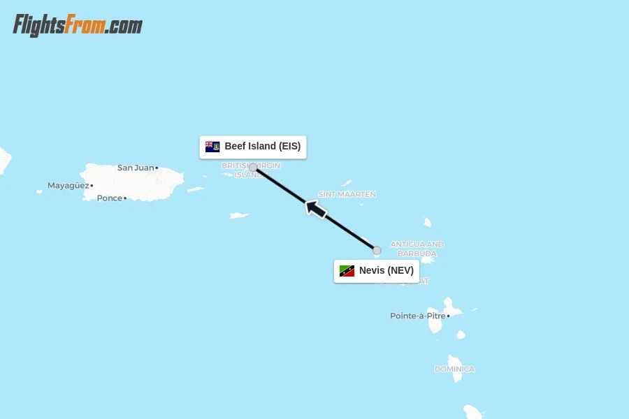 Flights from Nevis to Beef Island route map