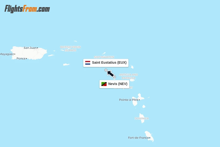 Flights from Nevis to Saint Eustatius route map