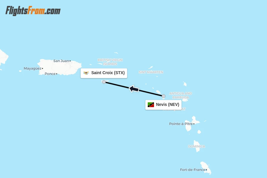 Flights from Nevis to Saint Croix route map