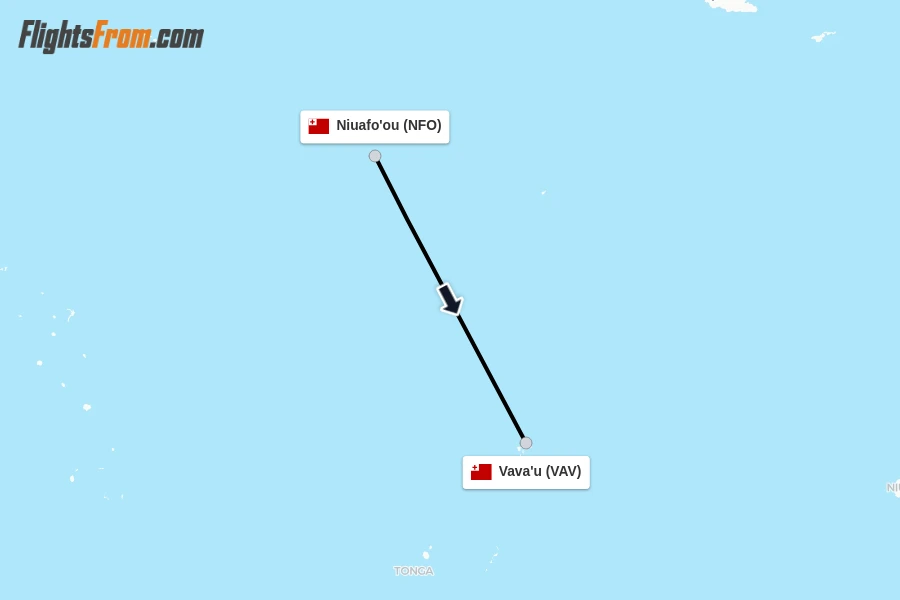 Flights from Niuafo'ou to Vava'u route map