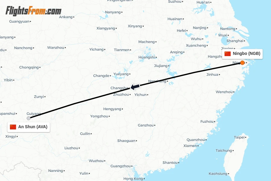 Flights from Ningbo to An Shun route map