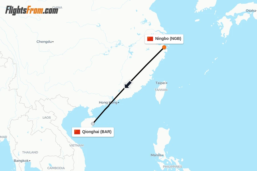 Flights from Ningbo to Qionghai route map