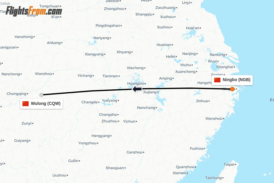 Flights from Ningbo to Wulong route map