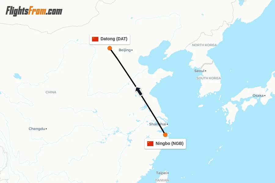 Flights from Ningbo to Datong route map