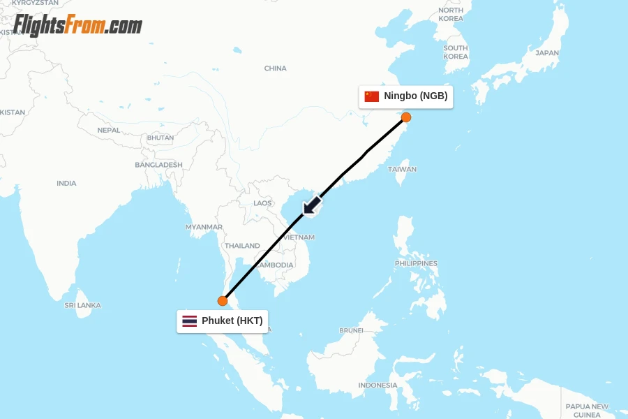 Flights from Ningbo to Phuket route map