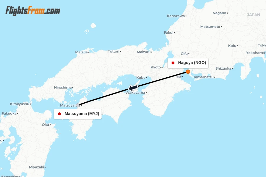 Flights from Nagoya to Matsuyama route map