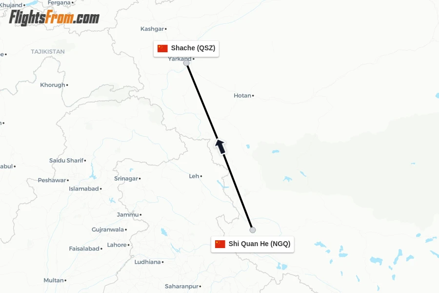 Flights from Shi Quan He to Shache route map