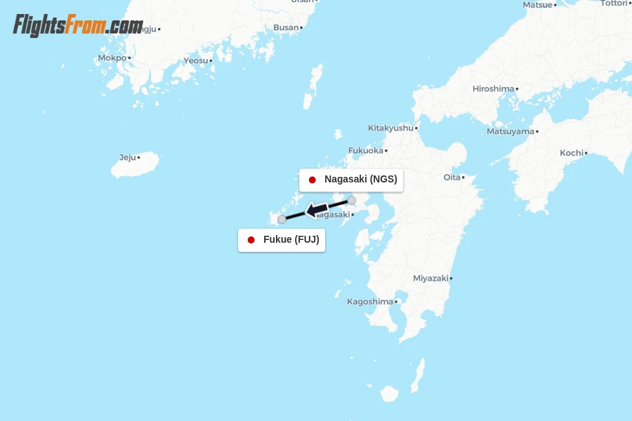 Flights from Nagasaki to Fukue route map