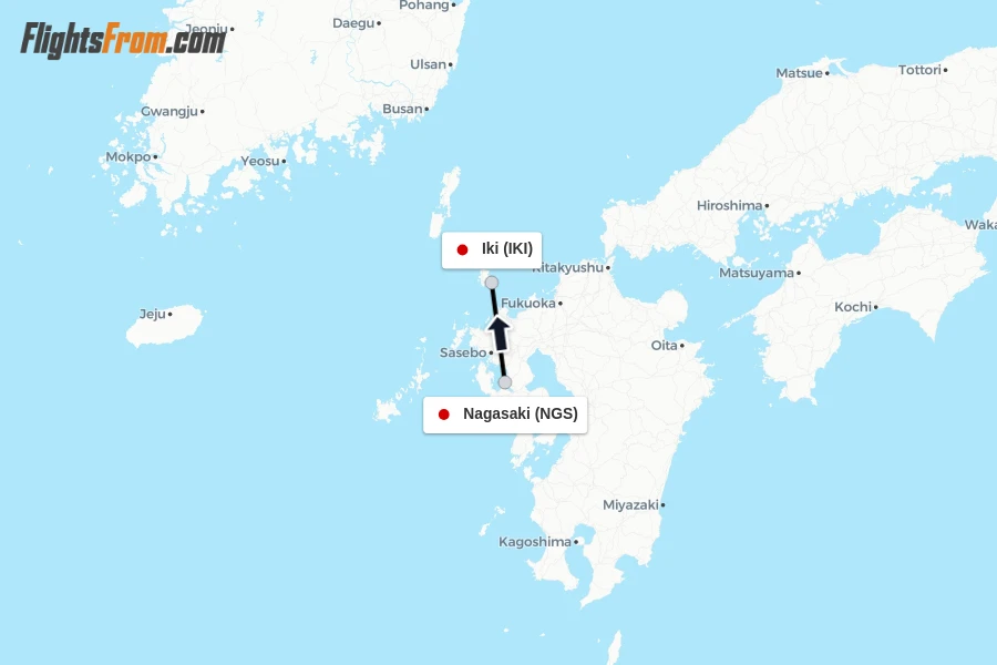 Flights from Nagasaki to Iki route map