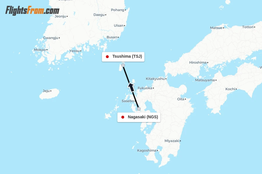 Flights from Nagasaki to Tsushima route map