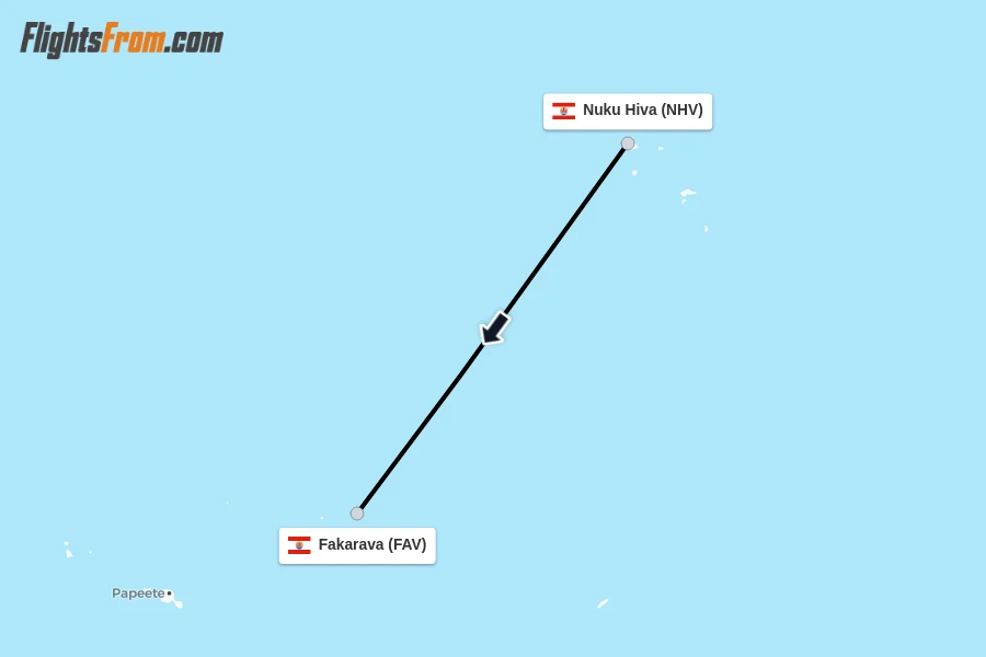 Flights from Nuku Hiva to Fakarava route map