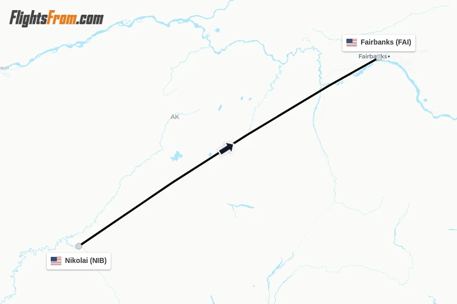 Flights from Nikolai to Fairbanks route map