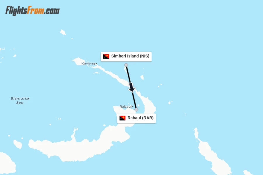 Flights from Simberi Island to Rabaul route map