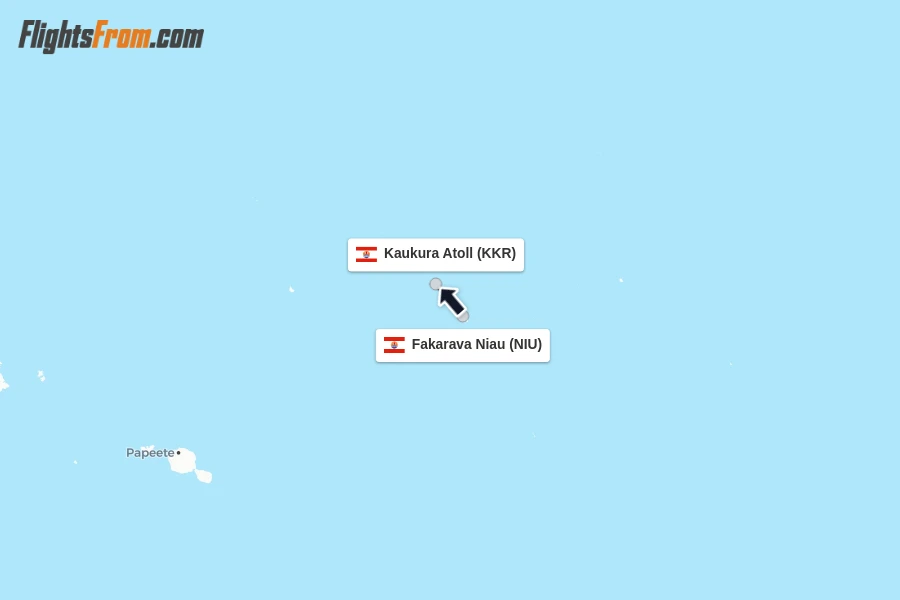 Flights from Fakarava Niau to Kaukura Atoll route map