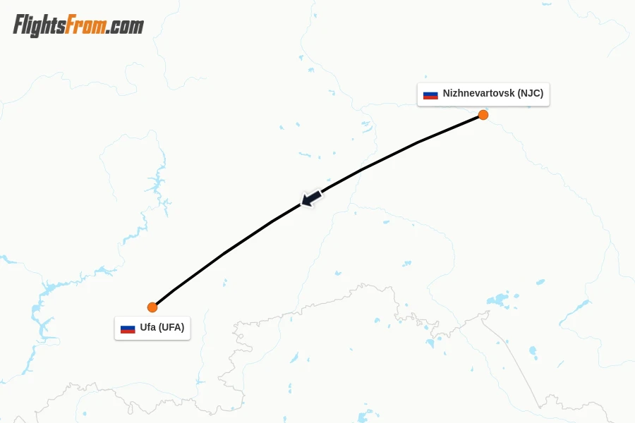 Flights from Nizhnevartovsk to Ufa route map