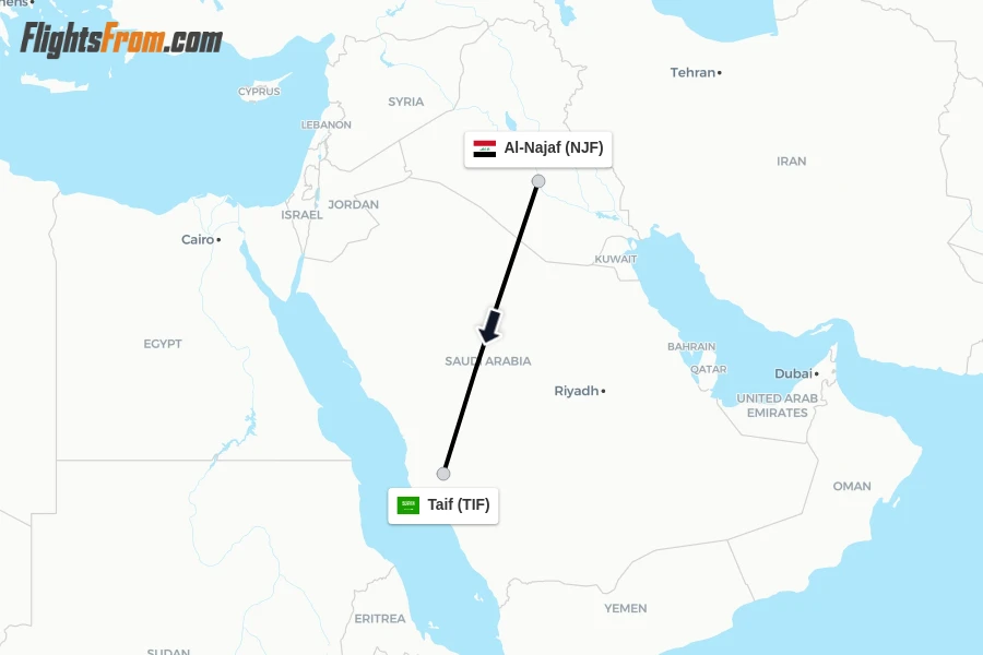 Flights from Al-Najaf to Taif route map