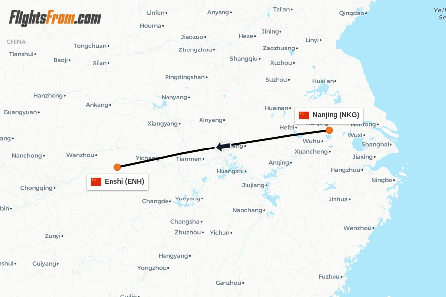 Flights from Nanjing to Enshi route map
