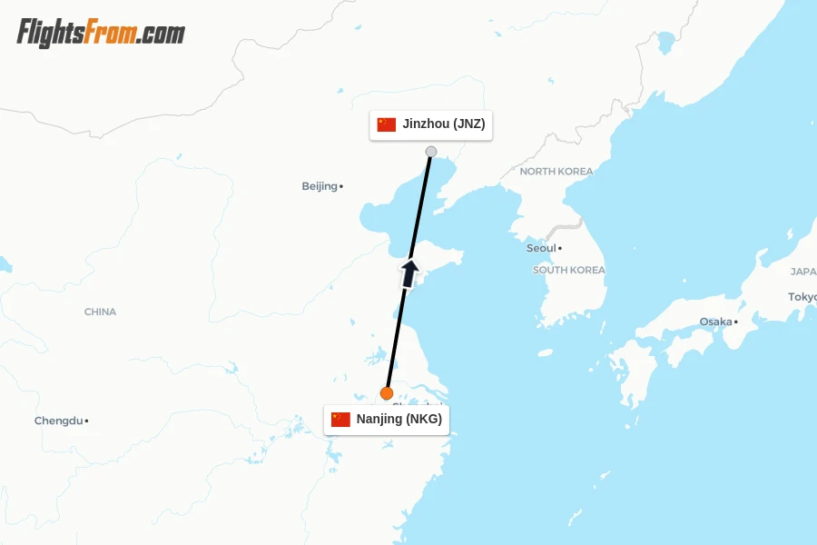 Flights from Nanjing to Jinzhou route map
