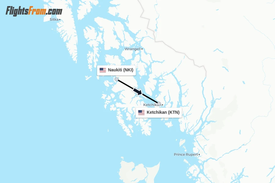 Flights from Naukiti to Ketchikan route map