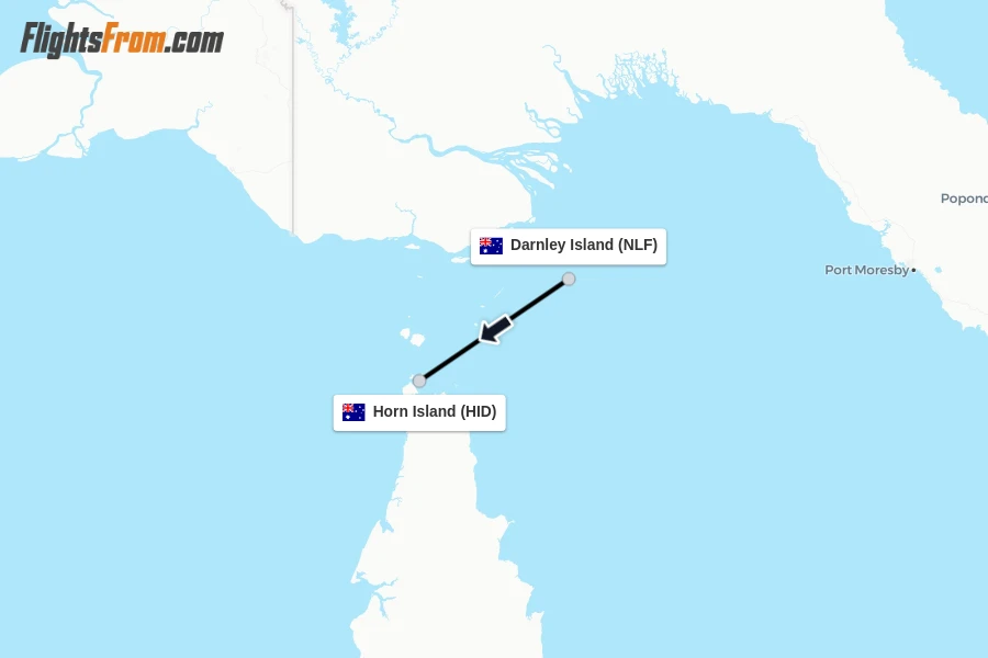 Flights from Darnley Island to Horn Island route map