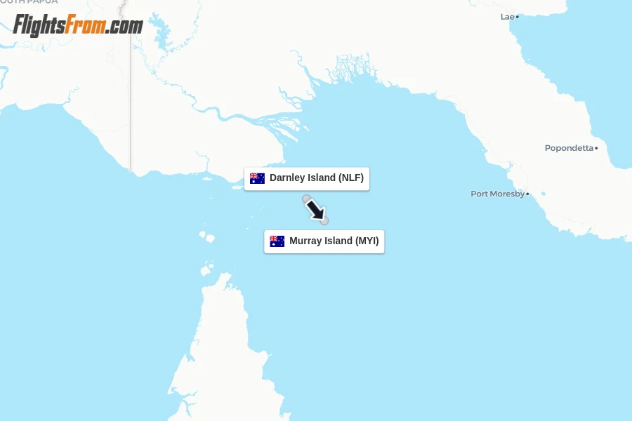 Flights from Darnley Island to Murray Island route map