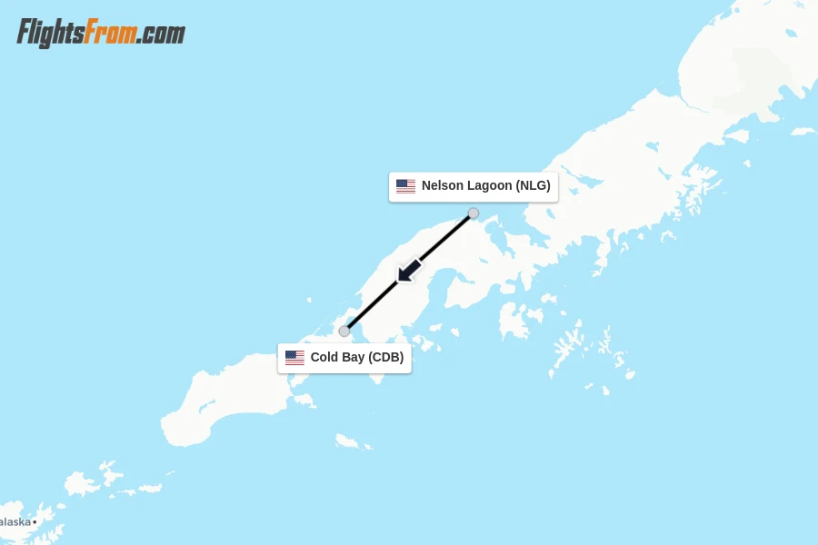 Flights from Nelson Lagoon to Cold Bay route map