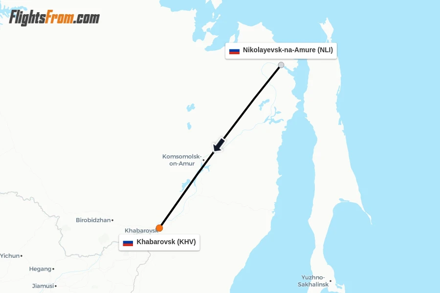 Flights from Nikolayevsk-na-Amure to Khabarovsk route map