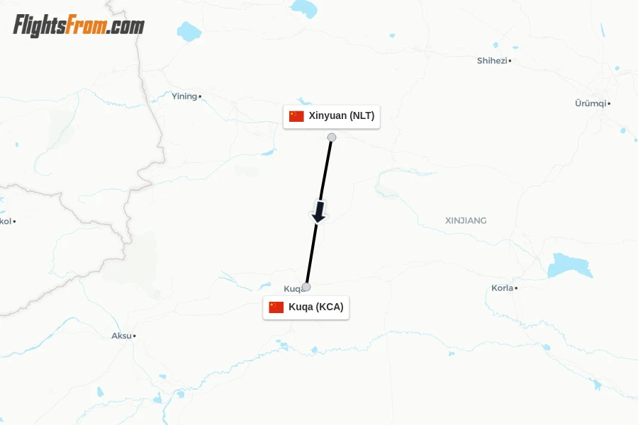 Flights from Xinyuan to Kuqa route map