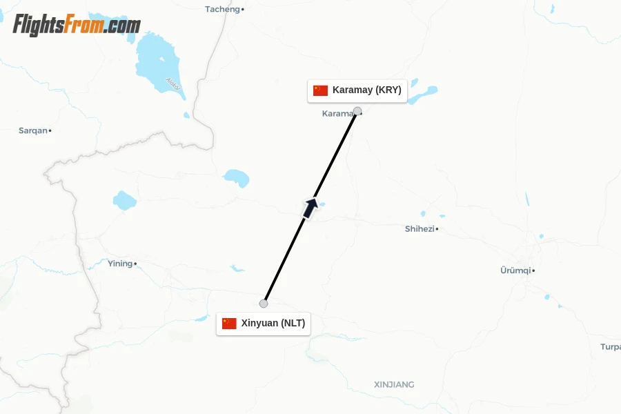Flights from Xinyuan to Karamay route map