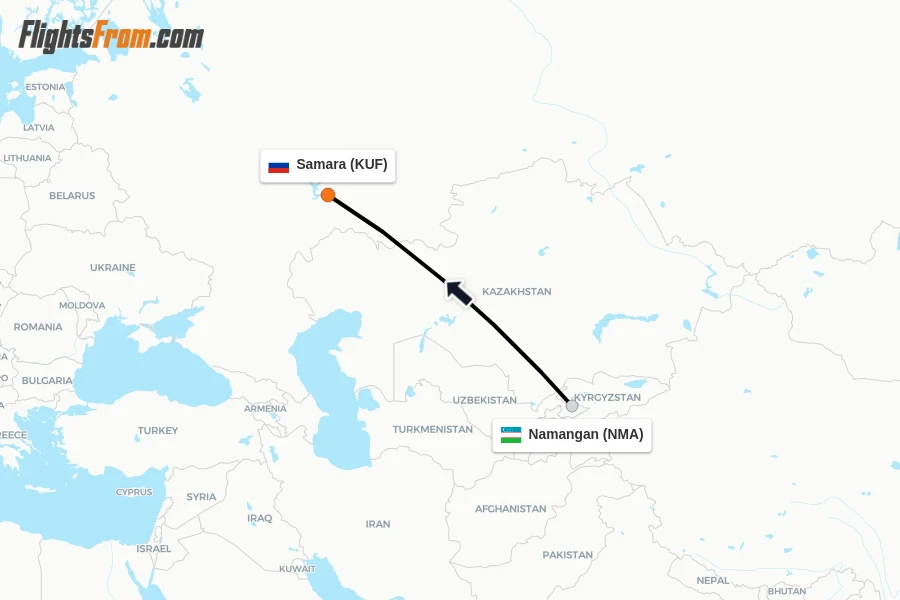 Flights from Namangan to Samara route map