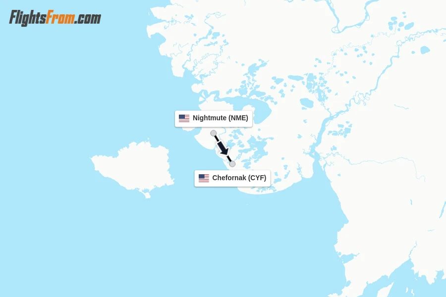 Flights from Nightmute to Chefornak route map