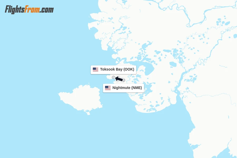 Flights from Nightmute to Toksook Bay route map