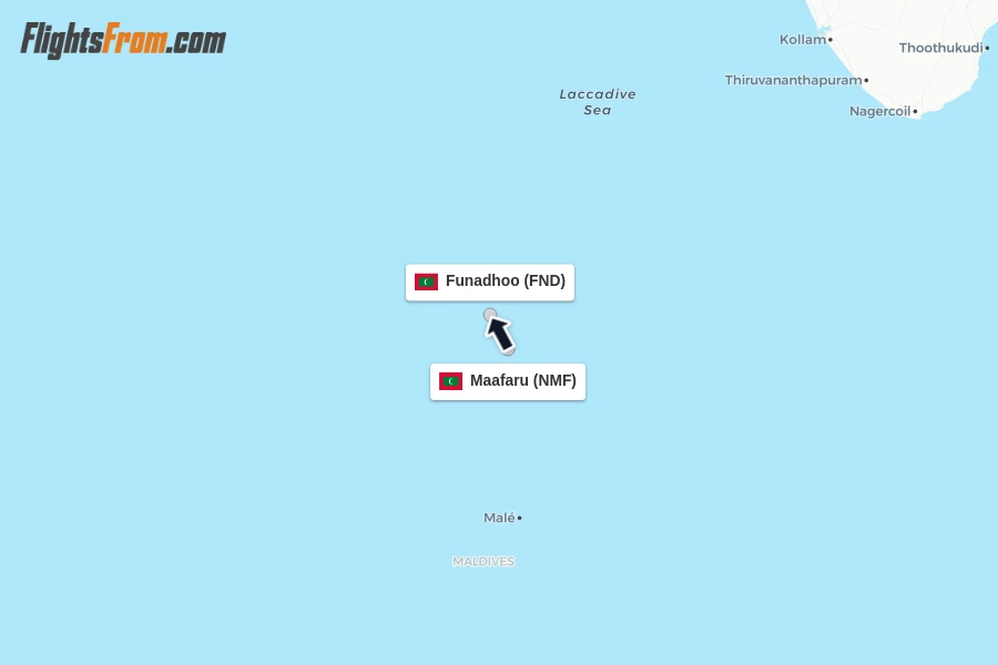 Flights from Maafaru to Funadhoo route map