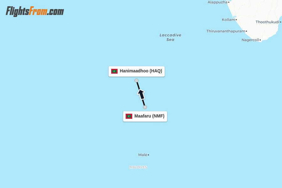 Flights from Maafaru to Hanimaadhoo route map