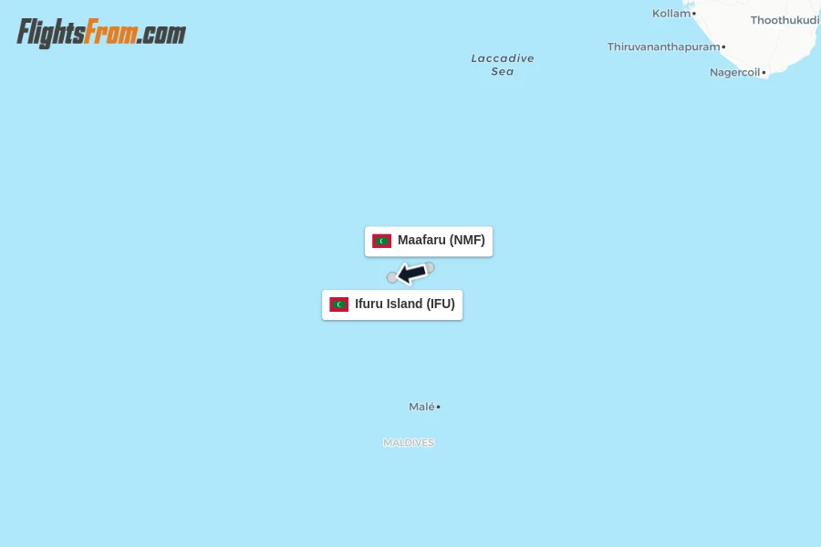 Flights from Maafaru to Ifuru Island route map