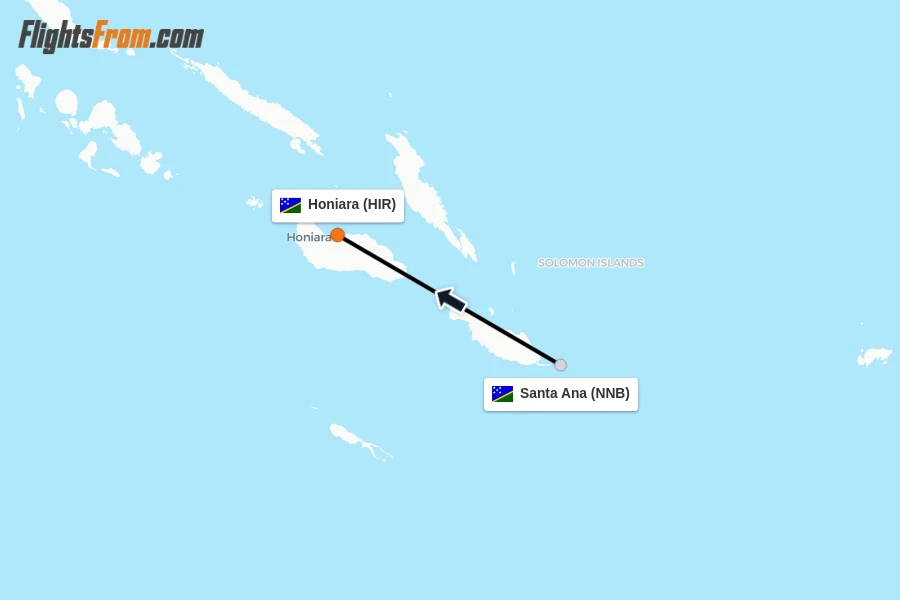 Flights from Santa Ana to Honiara route map
