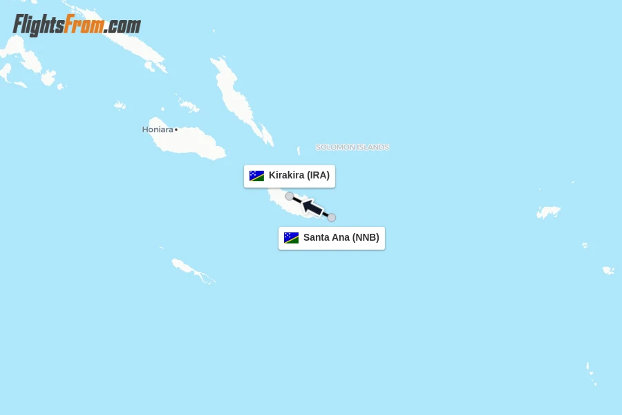 Flights from Santa Ana to Kirakira route map