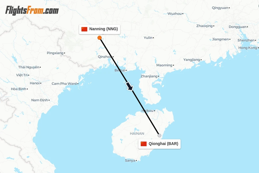 Flights from Nanning to Qionghai route map